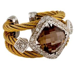 PHILIPPE CHARRIOL 18K GOLD SS DIAMOND SMOKY QUARTZ RING authenticated byRealreal